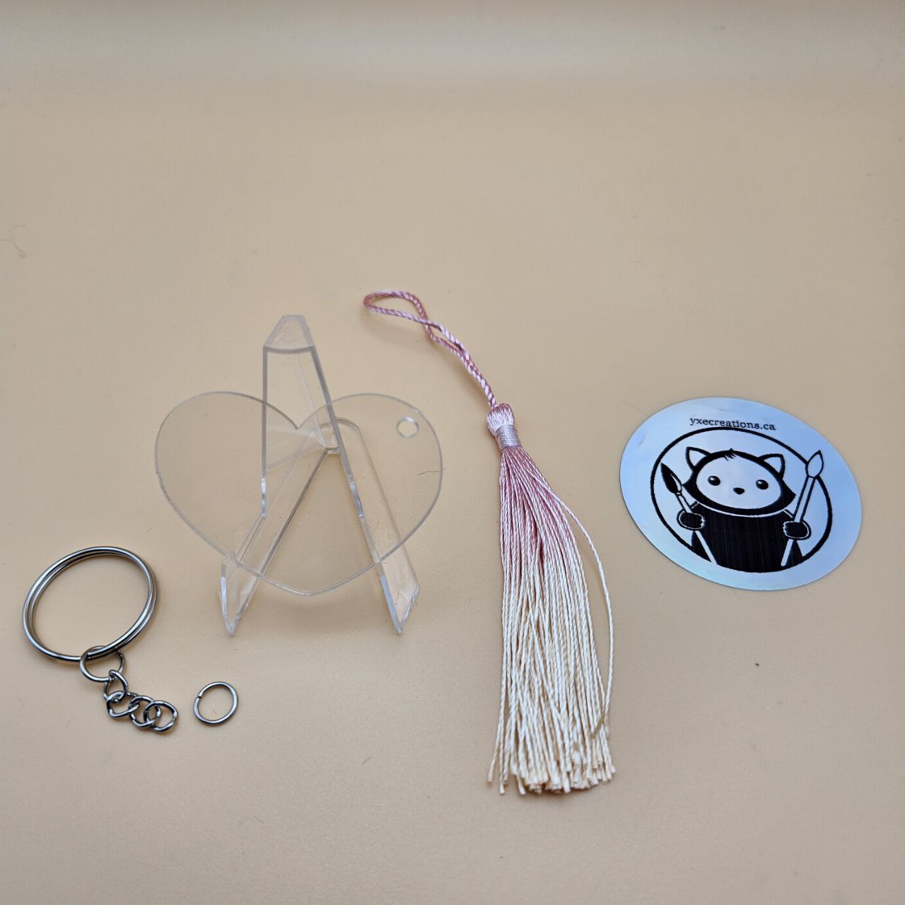Heart Acrylic Keychain Blank with Tassel and Ring