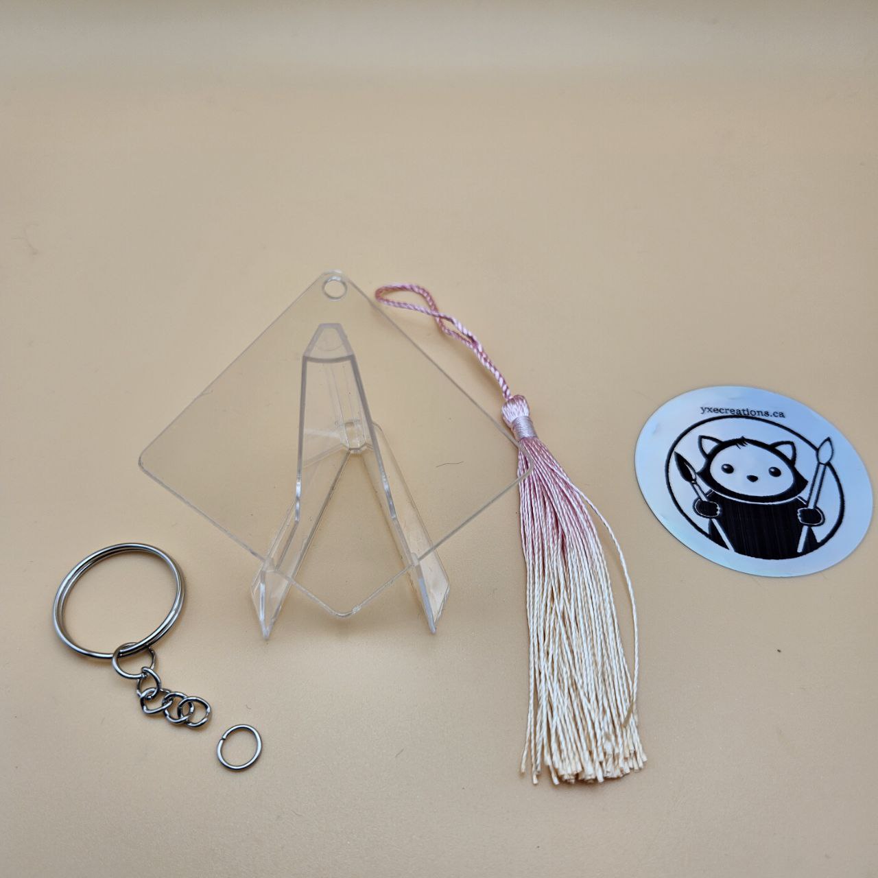 Square Acrylic Keychain Blank with Tassel and Ring