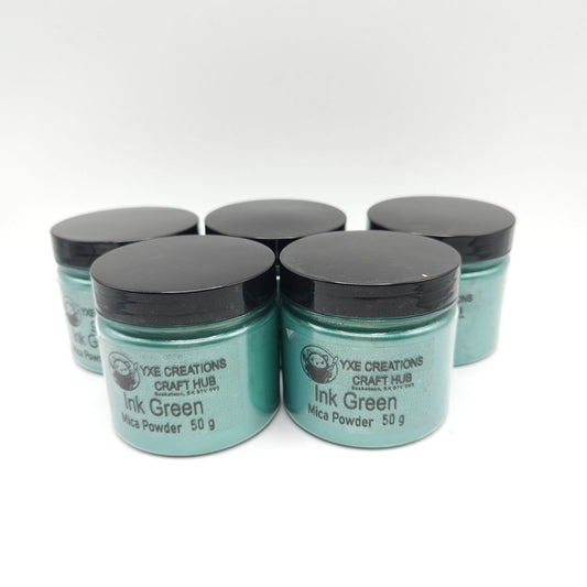 Ink Green Mica Powder - 50 g jars top view