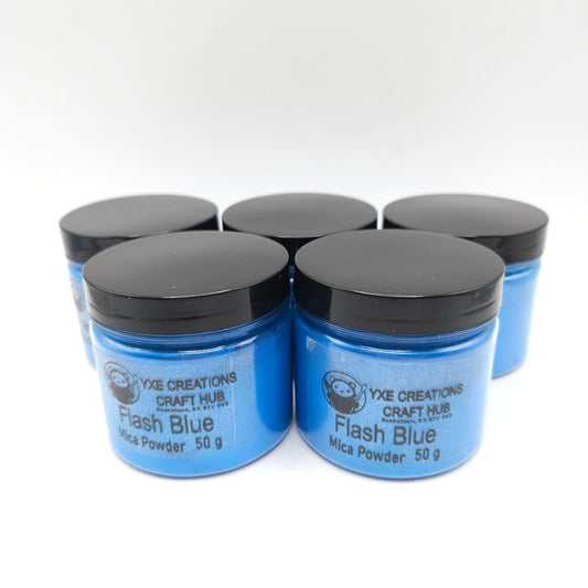 Flash Blue Mica Powder - 50 g jar top view