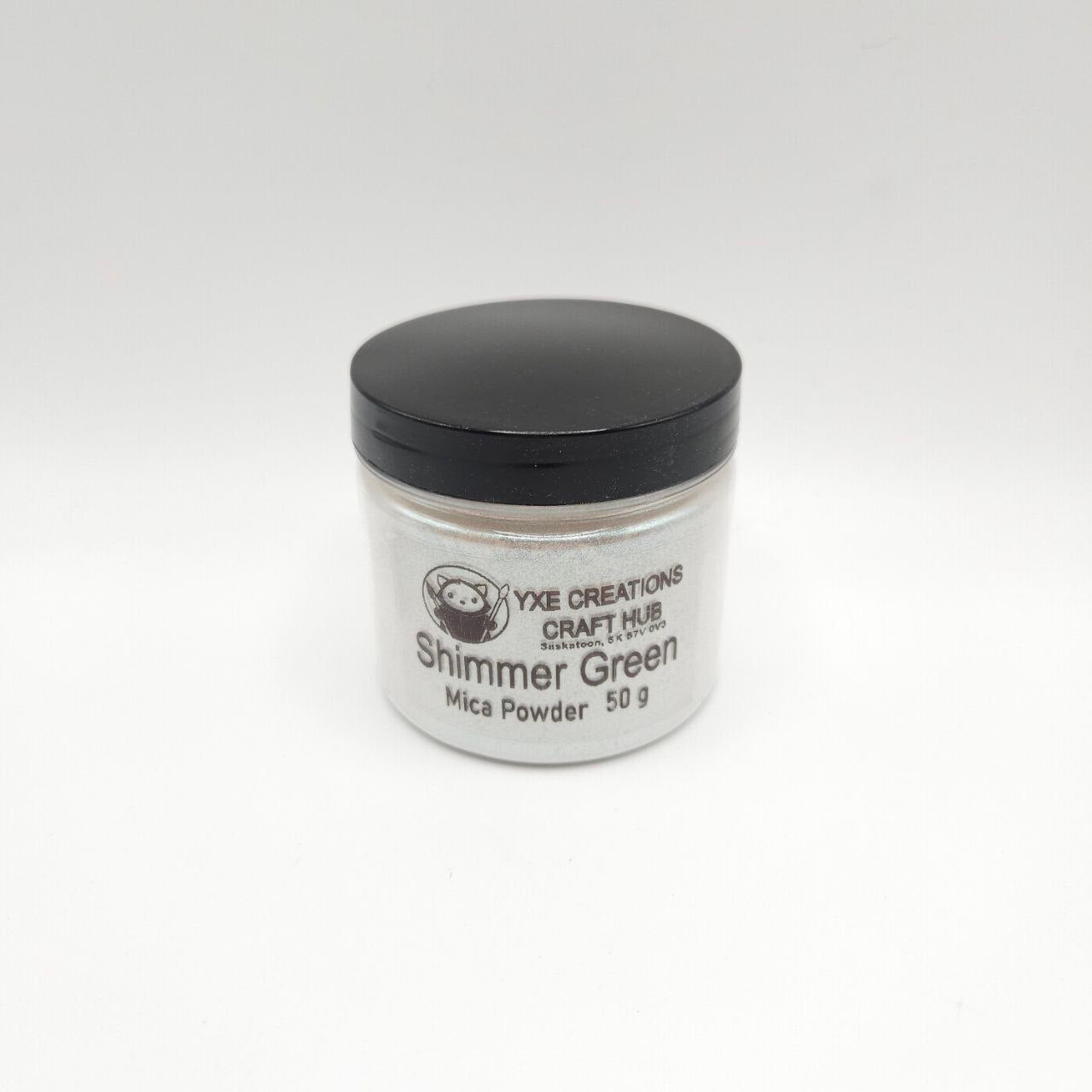 Shimmer Green Mica Powder - 50 g jar top view