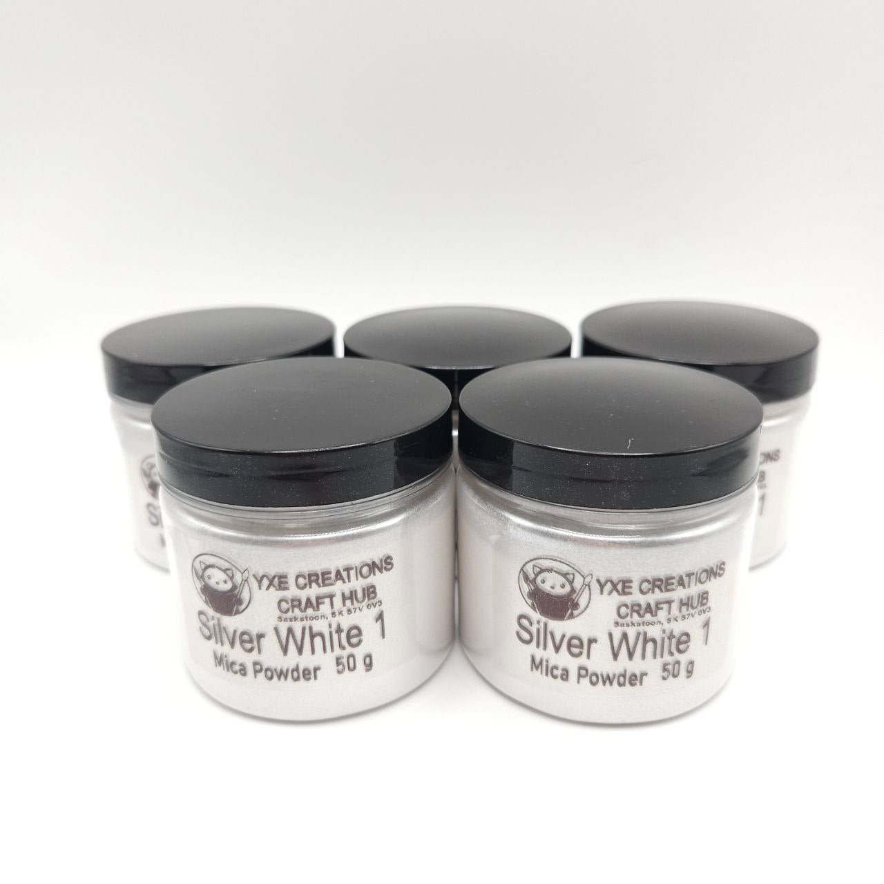 Silver White 1 Mica Powder - 50 g jars top view