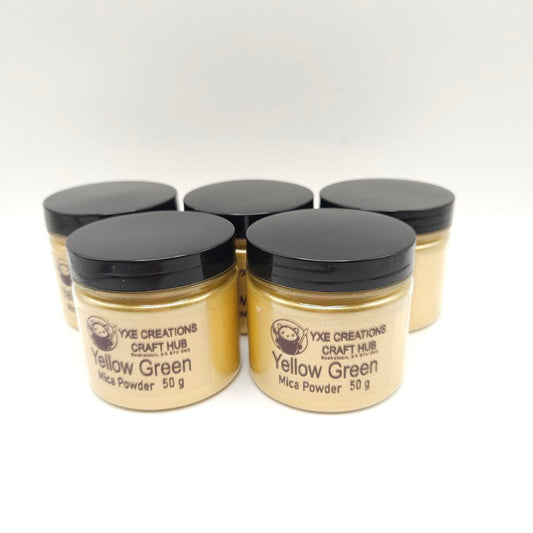 Yellow Green Mica Powder - 50 g jars top view