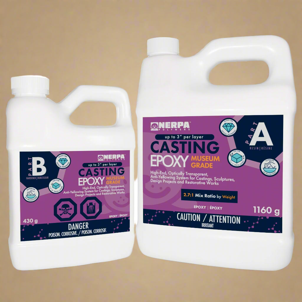 Two bottles of Nerpa Casting Epoxy Grade on a beige background