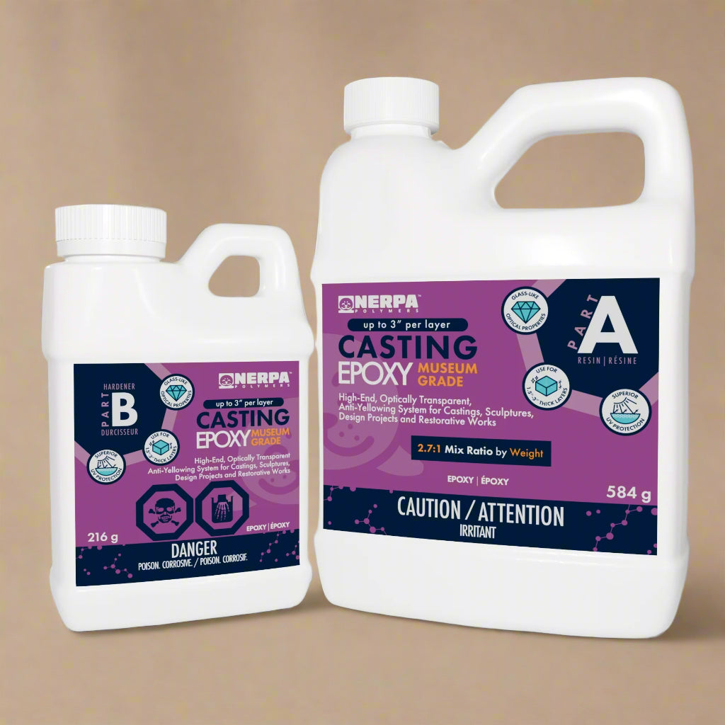 Two bottles of Museum Grade Nerpa Casting Epoxy on a white background