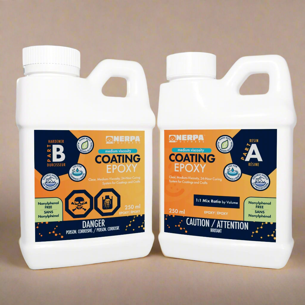 Two bottles of Nerpa Coating Epoxy on a white background