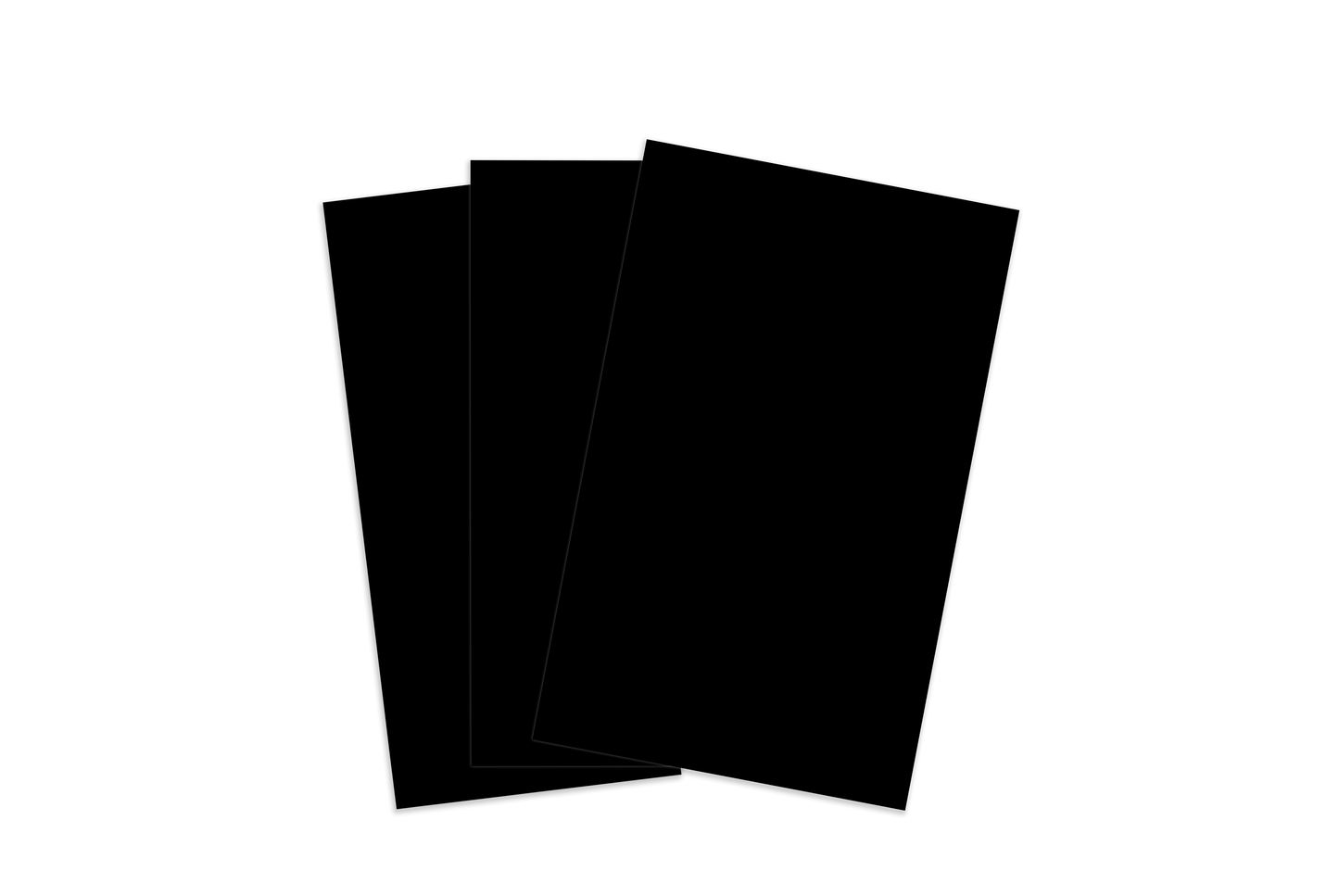 Three black sheets of paper on a white background