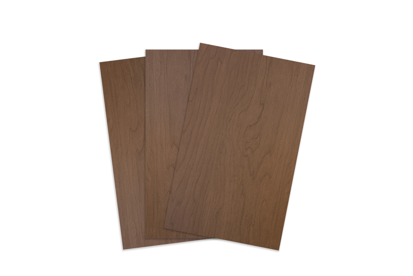 Three brown wooden panels on a white background