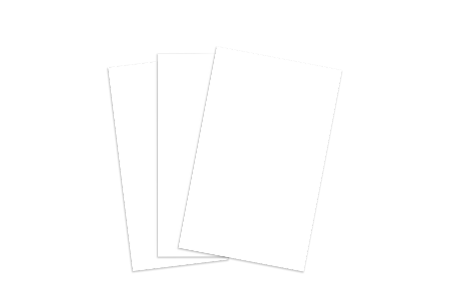 Three white rectangular cards stacked on a white background
