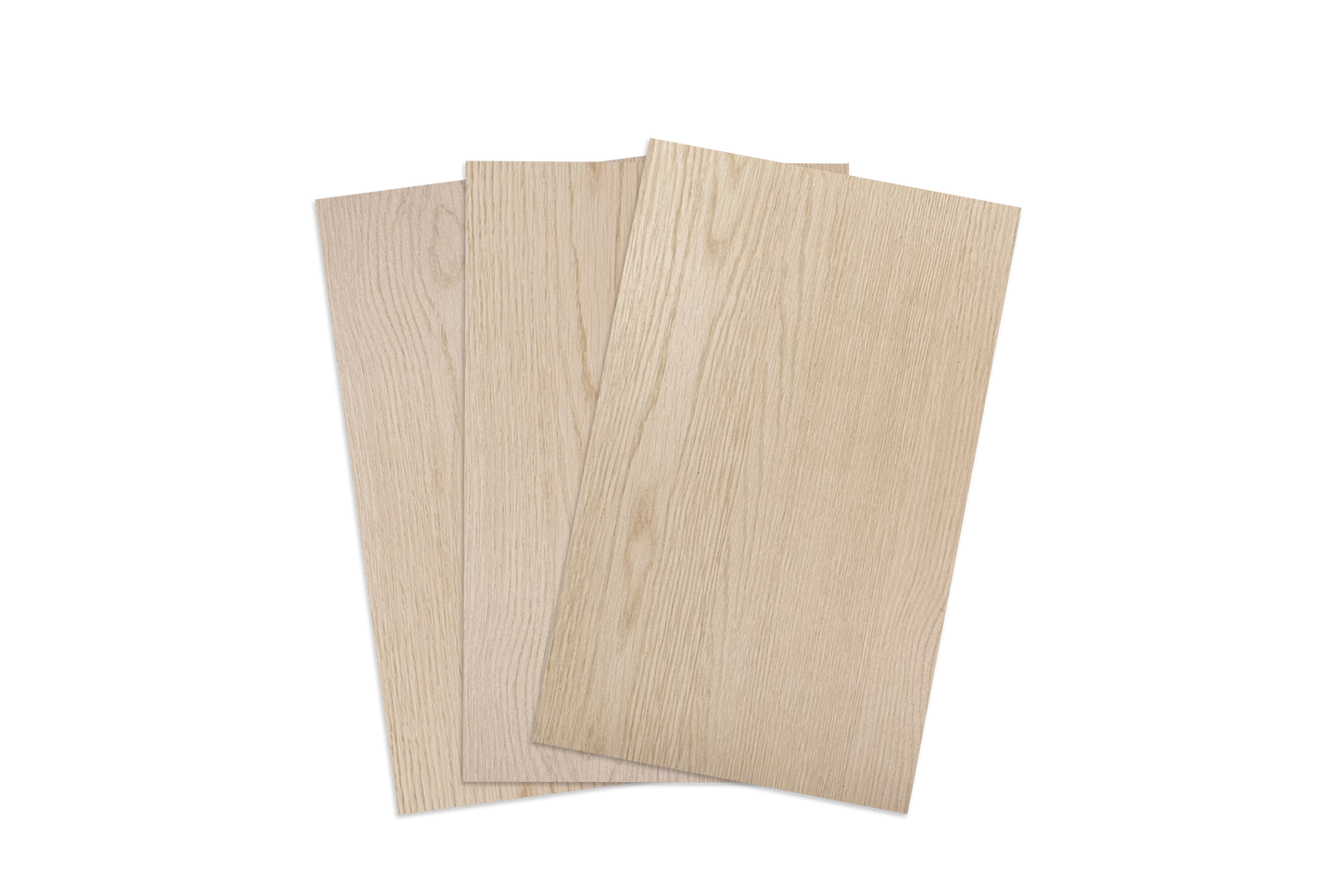 Three pieces of beige wooden sheet on a white background