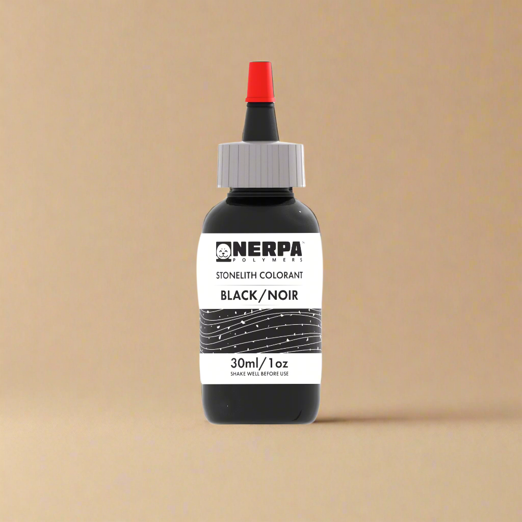 Bottle of Nerpa stonelith colorant in black on a white background