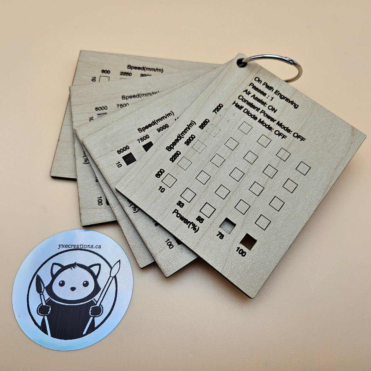 Material Cut and Engrave Tests for Laser Cutters