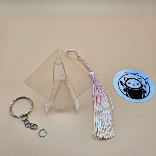 Square Acrylic Keychain Blank with Tassel and Ring