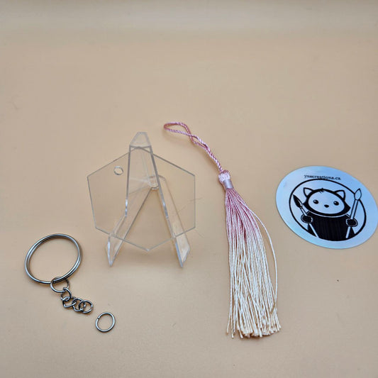 Hexagon Acrylic Keychain Blank with Tassel and Ring