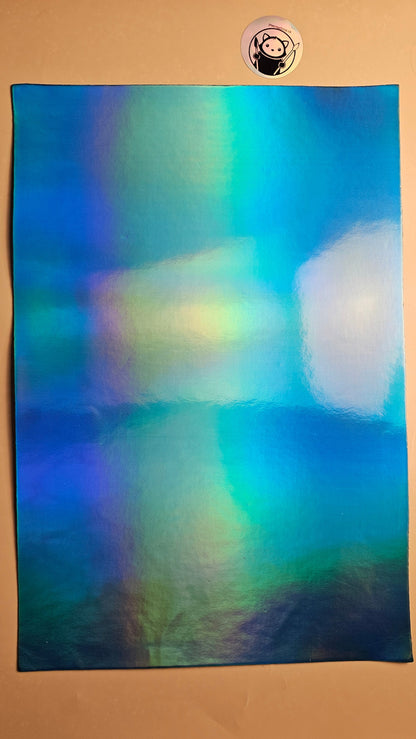 Holographic Glossy - Cyber Ice Blue - Laserable Leatherette - PU Matherial