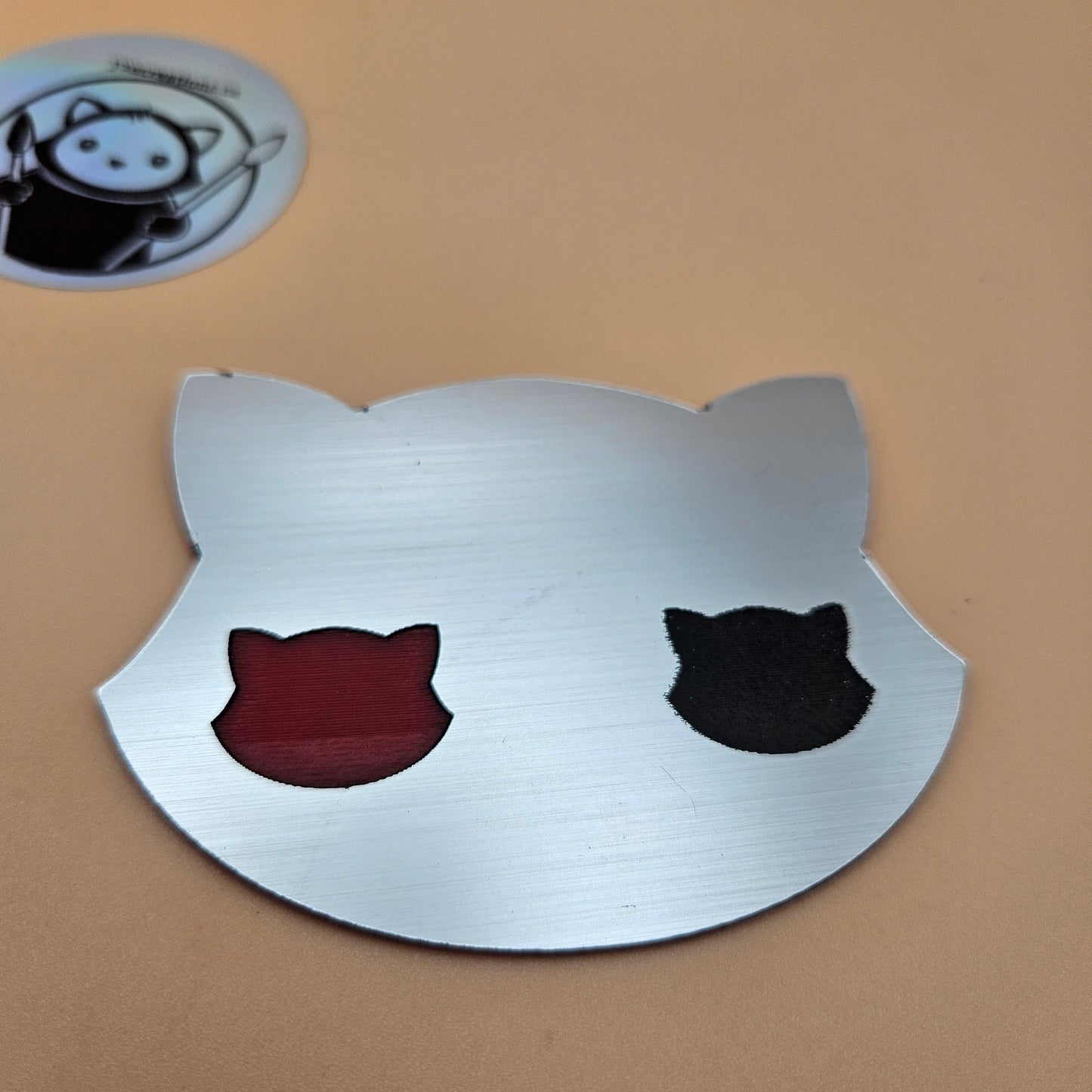 Three-Tone Engravable Acrylic - Brushed Chrome Engraves Black & Red