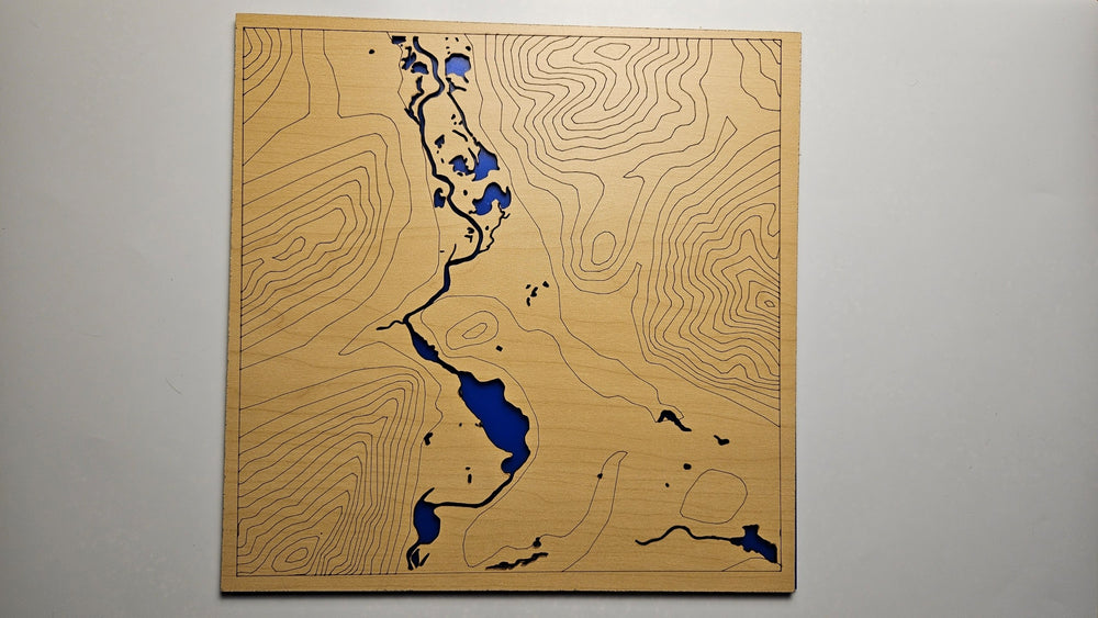 Engraved Topography Map of a River Canyon