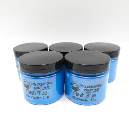 Flash Blue Mica Powder - 50 g jar top view