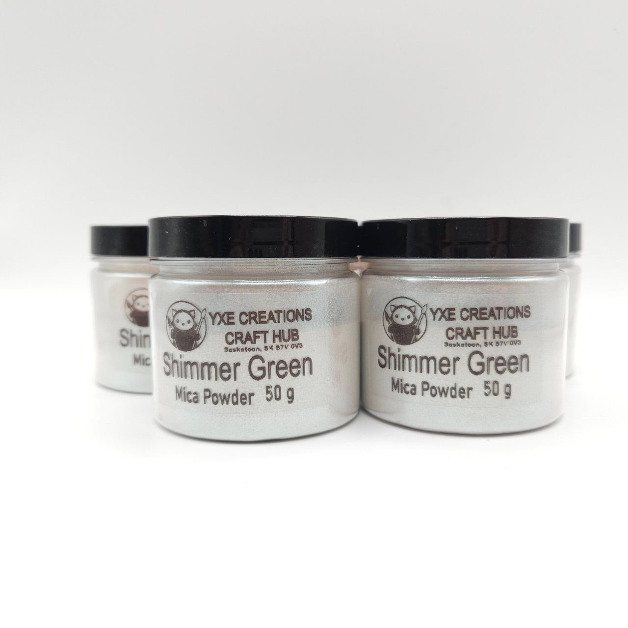Shimmer Green Mica Powder - 50 g jars front view