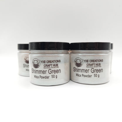 Shimmer Green Mica Powder - 50 g jars front view