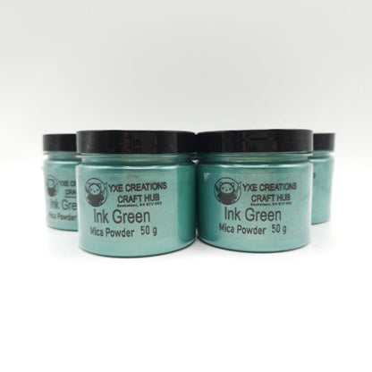 Ink Green Mica Powder - 50 g jars front view