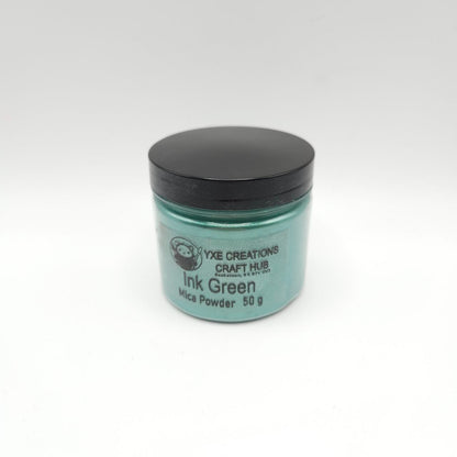 Ink Green Mica Powder - 50 g jar top view