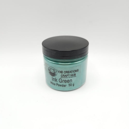 Ink Green Mica Powder - 50 g jar top view