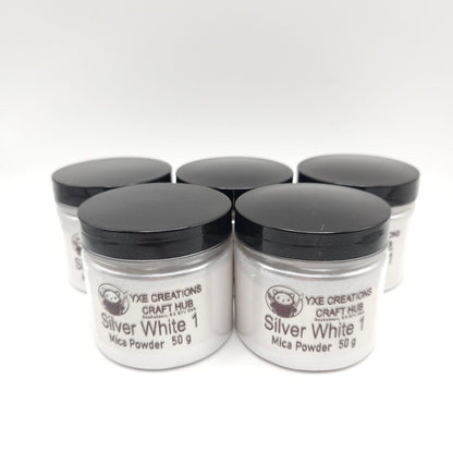 Silver White 1 Mica Powder - 50 g jars top view