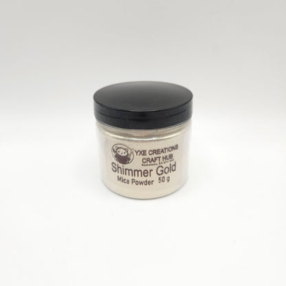 Shimmer Gold Mica Powder - 50 g jar top view