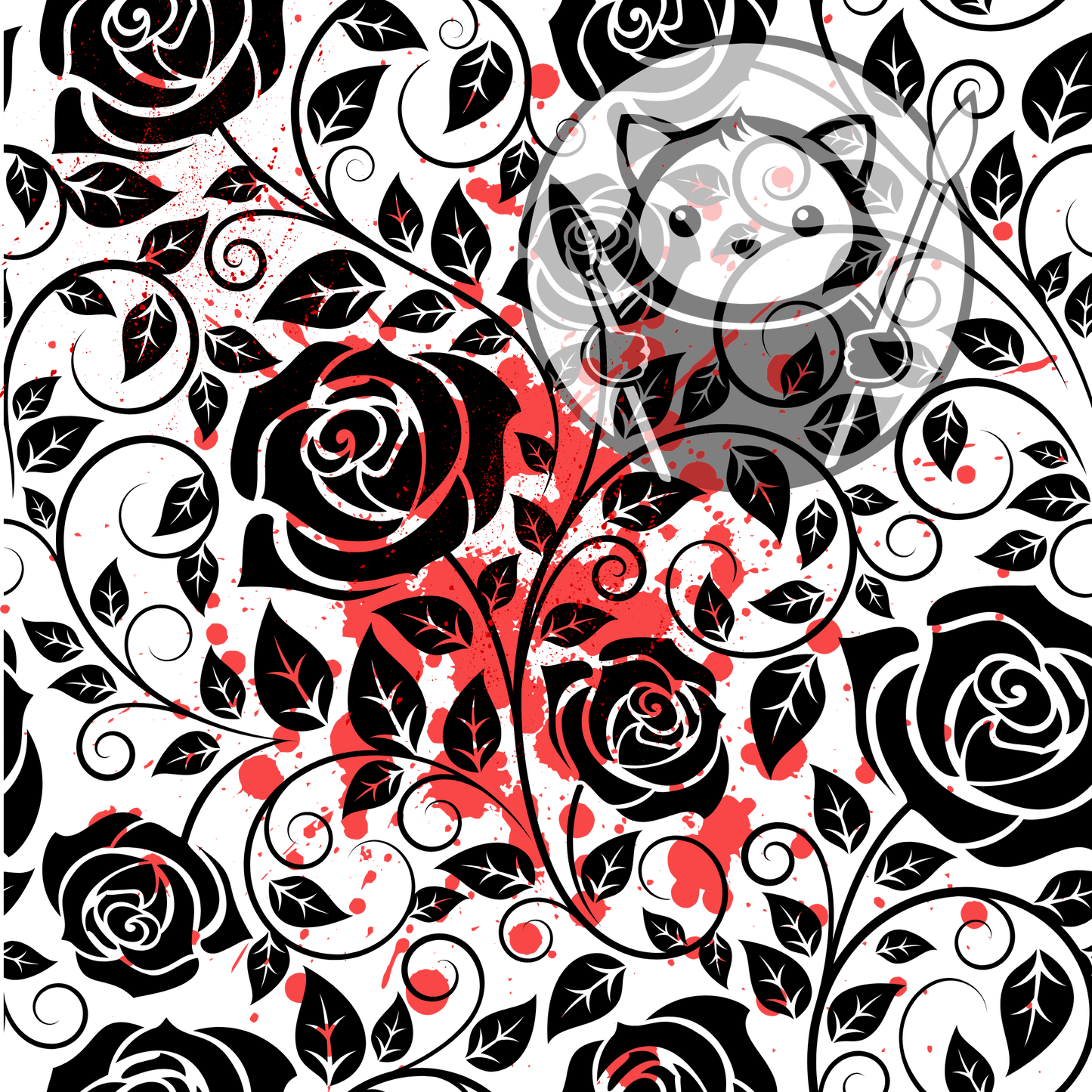 Next Level Sheet - Printed Acrylic and Plywood - Black Roses and Red Pattern