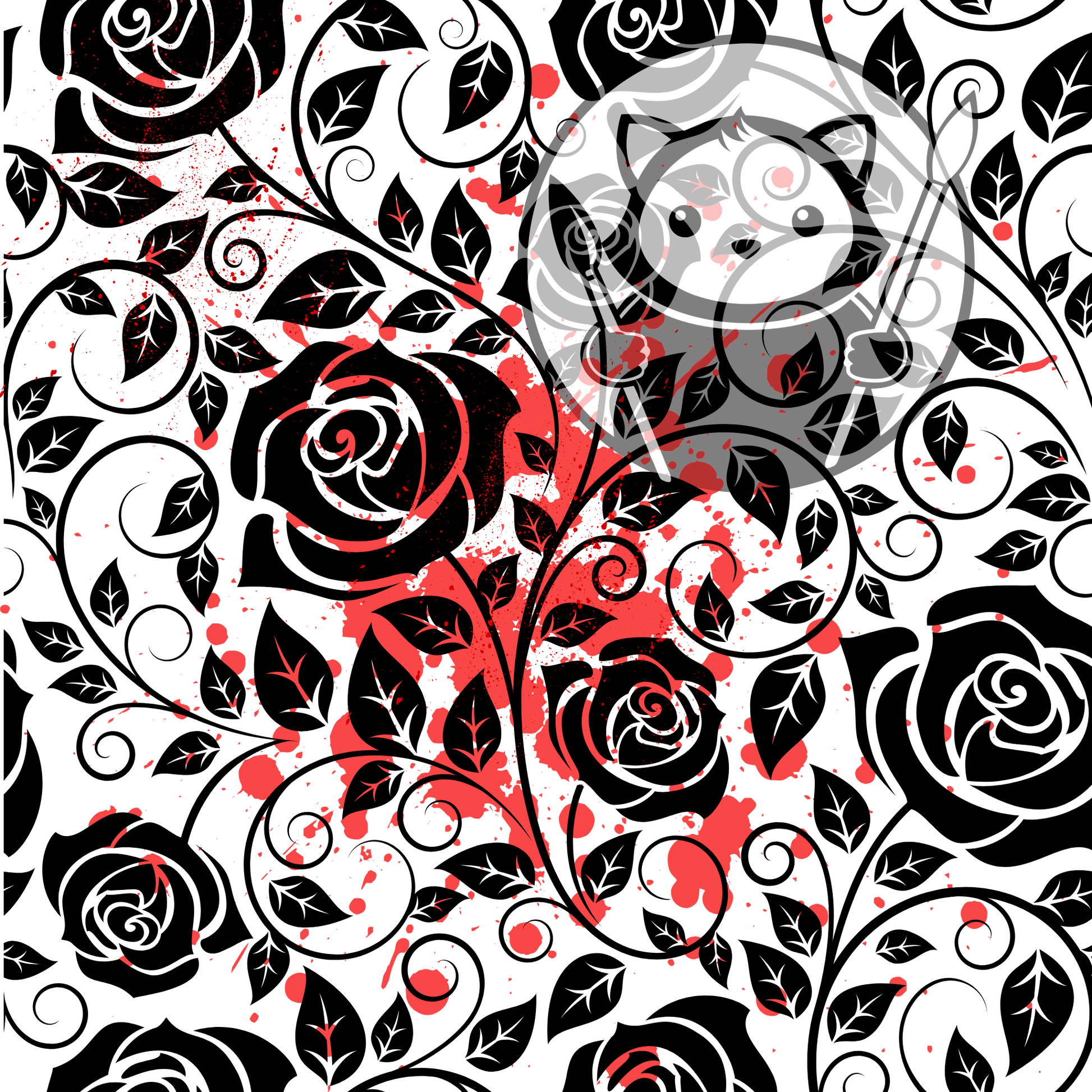 Next Level Sheet - Printed Acrylic and Plywood - Black Roses and Red Pattern