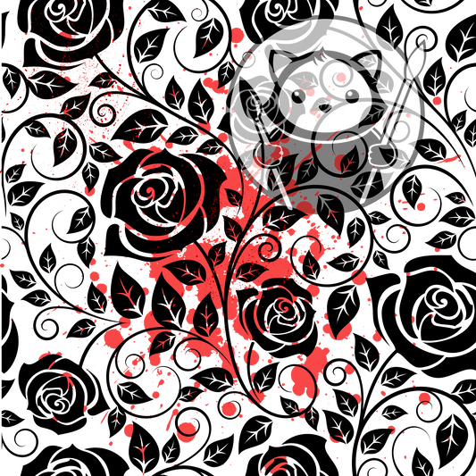 Next Level Sheet - Printed Acrylic and Plywood - Black Roses and Red Pattern