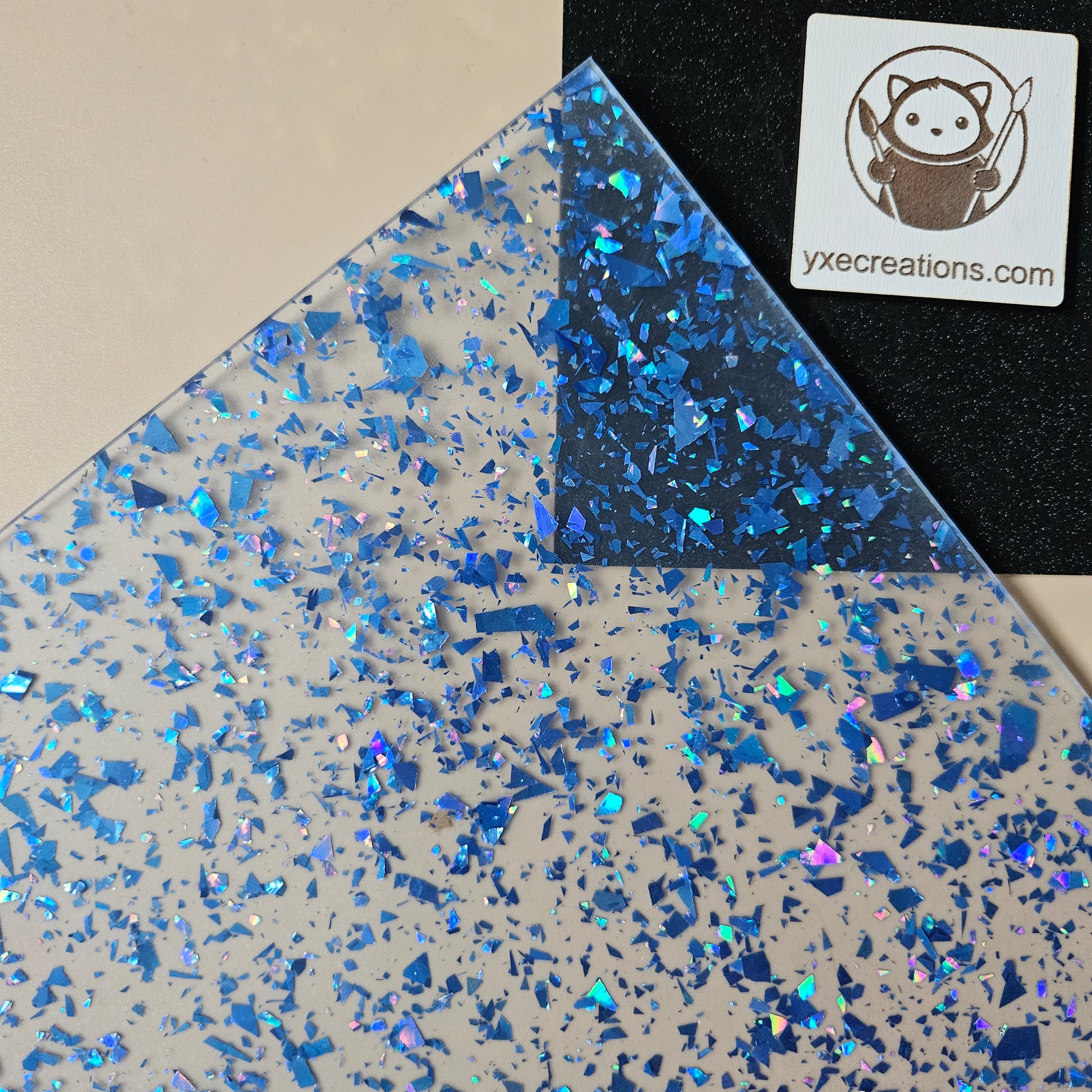 Blue Foil - Glitter Acrylic - Cast Acrylic for Laser Cutting - Sheet Preview Corner