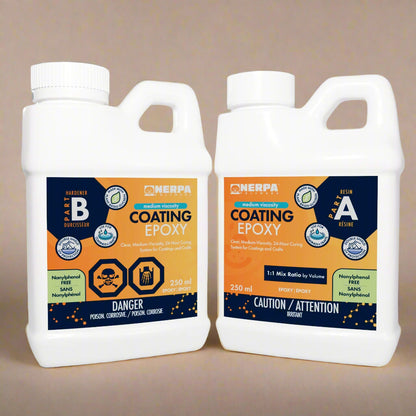 Two bottles of Nerpa Coating Epoxy on a white background
