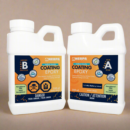 Two bottles of Nerpa Coating Epoxy on a white background
