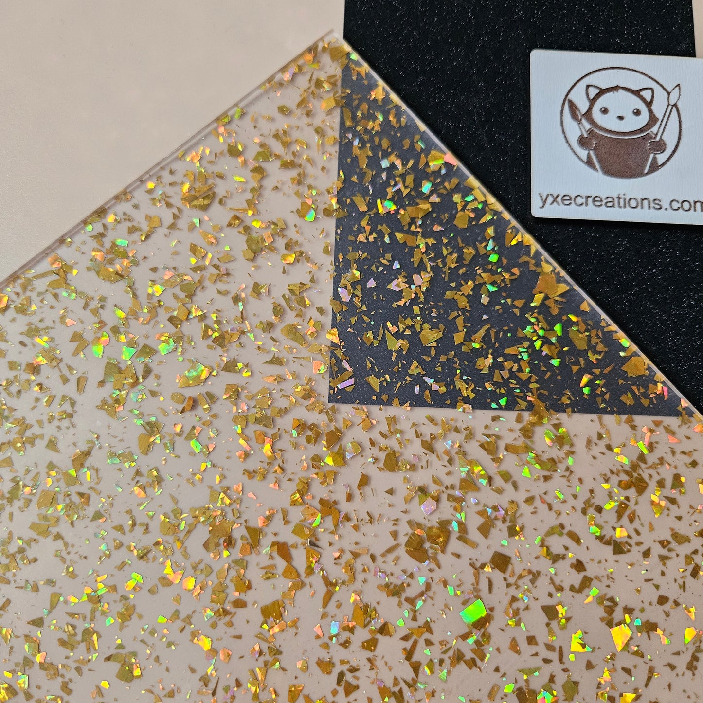 Gold Foil - Glitter Acrylic - Cast Acrylic for Laser Cutting - Sheet Preview Corner