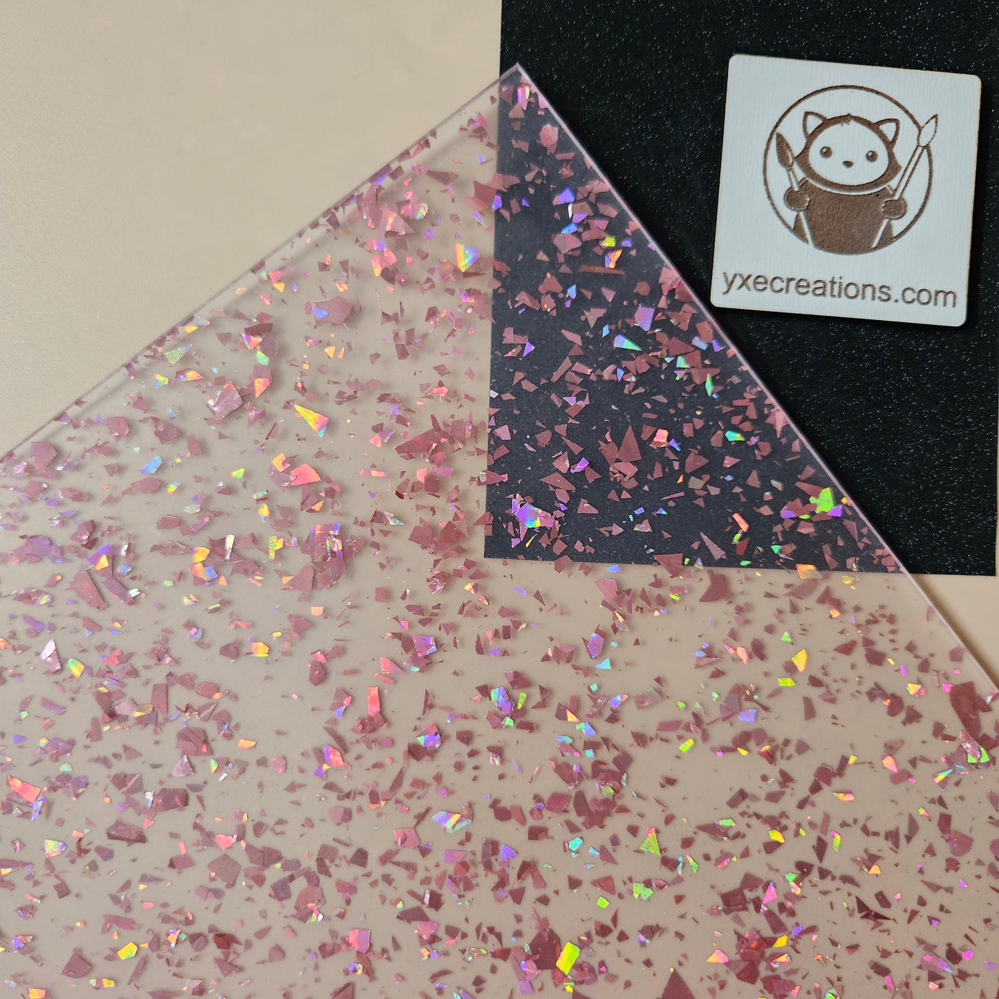 Pink Foil - Glitter Acrylic - Cast Acrylic for Laser Cutting - Sheet Preview Corner