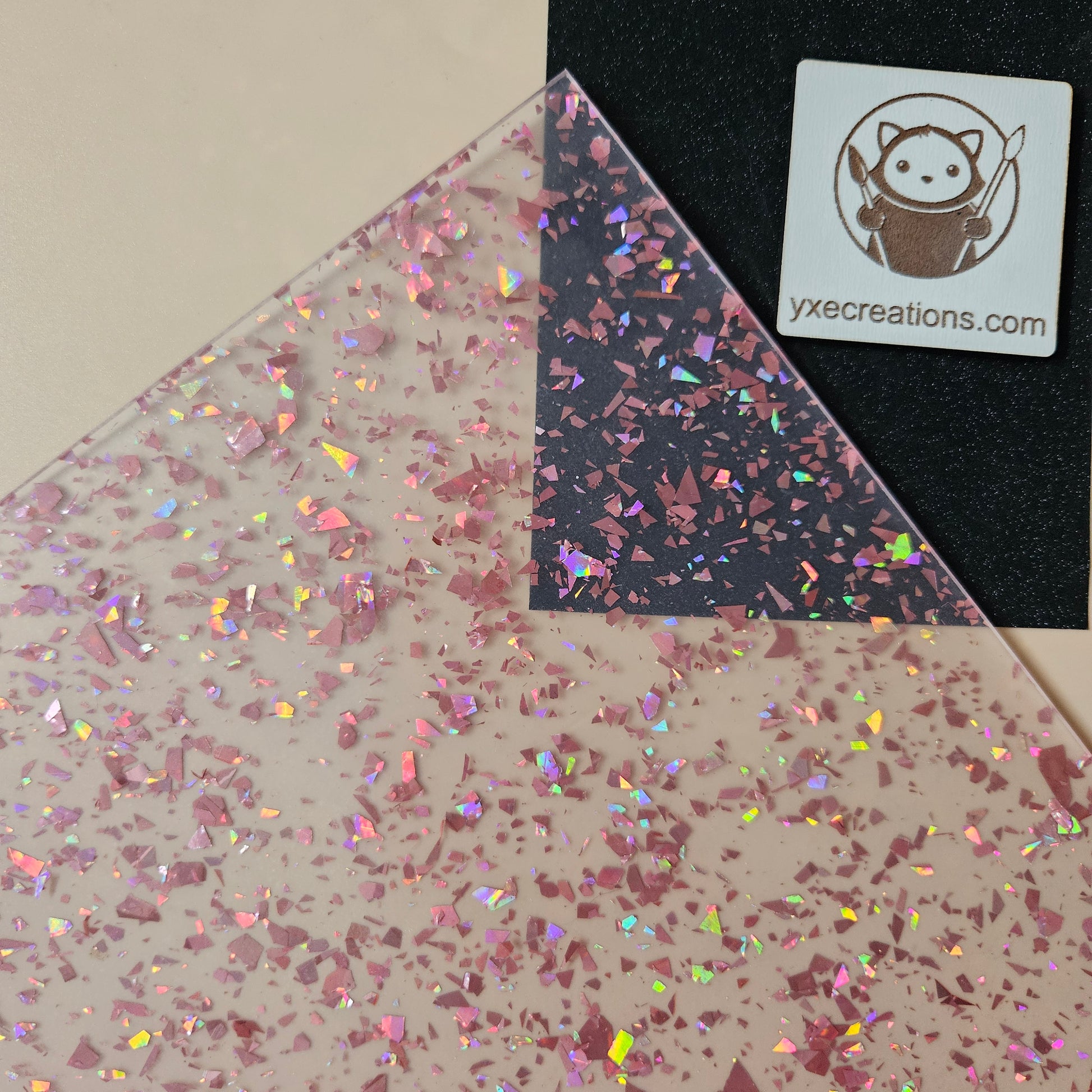 Pink Foil - Glitter Acrylic - Cast Acrylic for Laser Cutting - Sheet Preview Corner