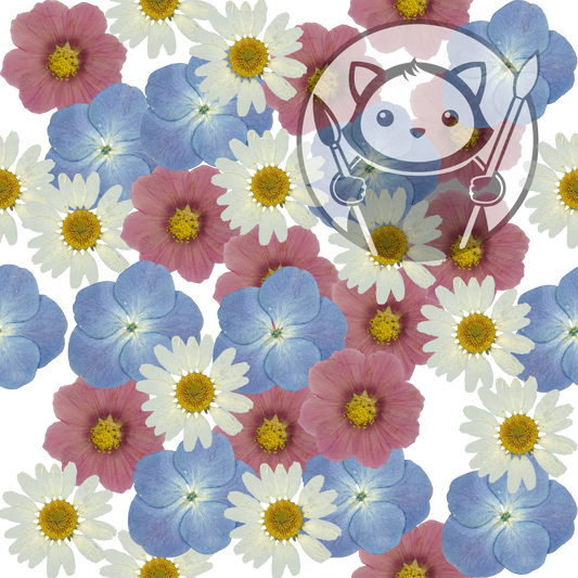 Next Level Sheet - Printed Acrylic and Plywood - Pressed Flowers Blue and PInk Pattern