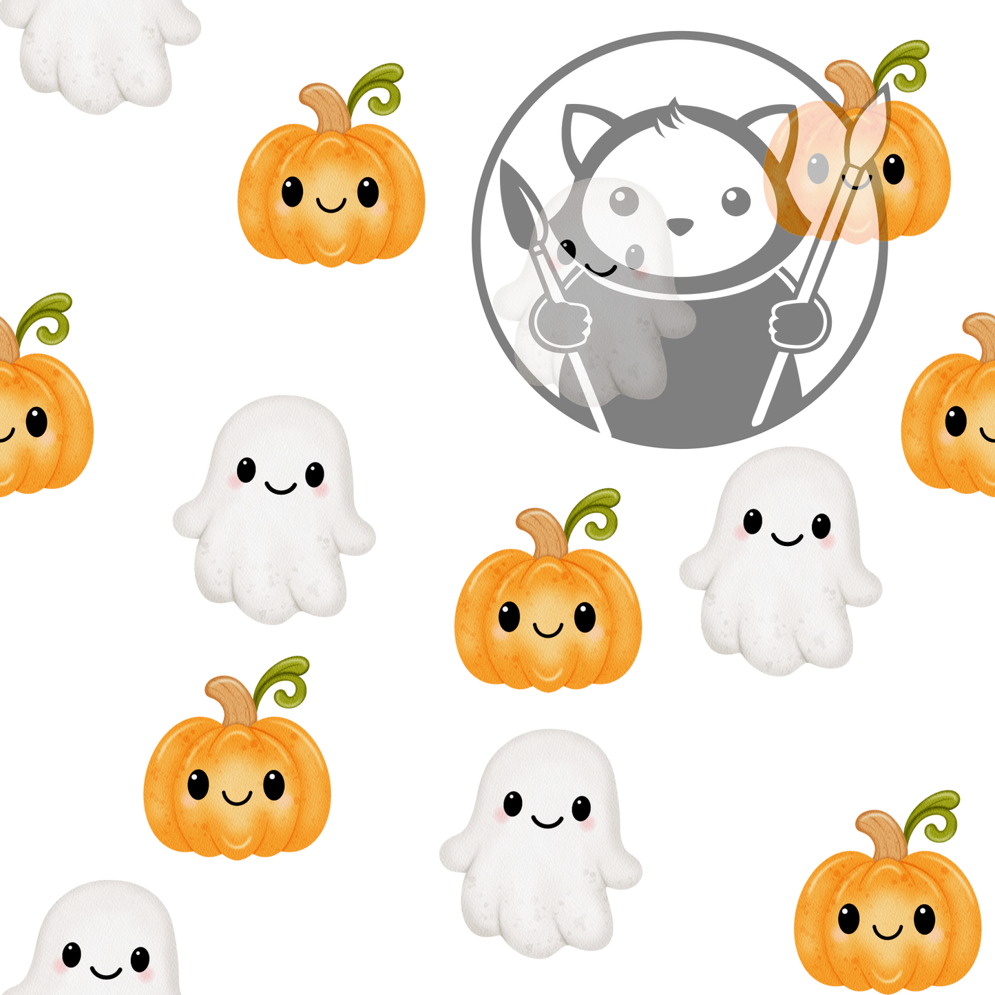 Next Level Sheet - Printed Acrylic and Plywood - Pumpkins and Cute Ghosts Pattern