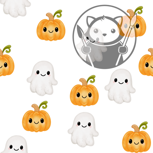 Next Level Sheet - Printed Acrylic and Plywood - Pumpkins and Cute Ghosts Pattern