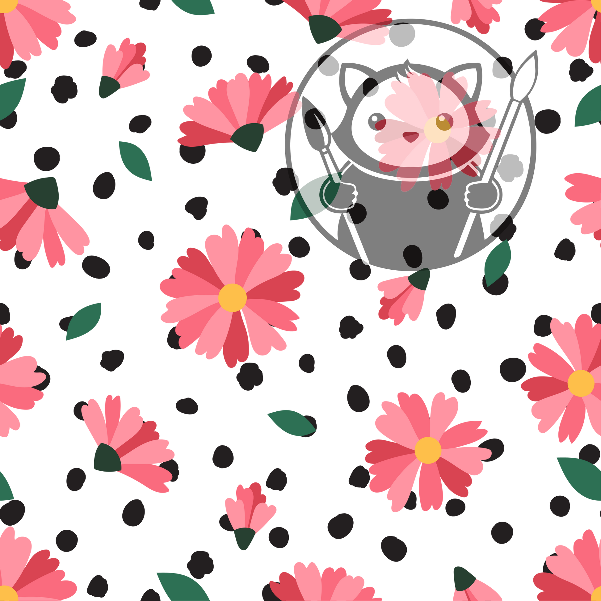 Next Level Sheet - Printed Acrylic and Plywood - Red Flowers and Black Dots Pattern