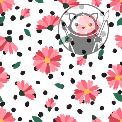 Next Level Sheet - Printed Acrylic and Plywood - Red Flowers and Black Dots Pattern