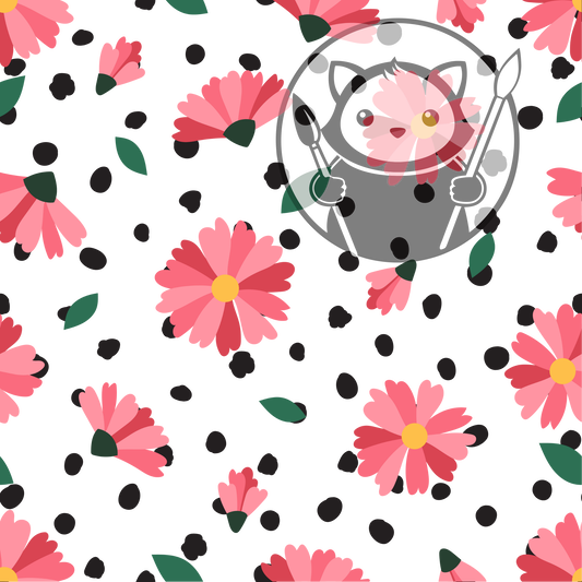 Next Level Sheet - Printed Acrylic and Plywood - Red Flowers and Black Dots Pattern