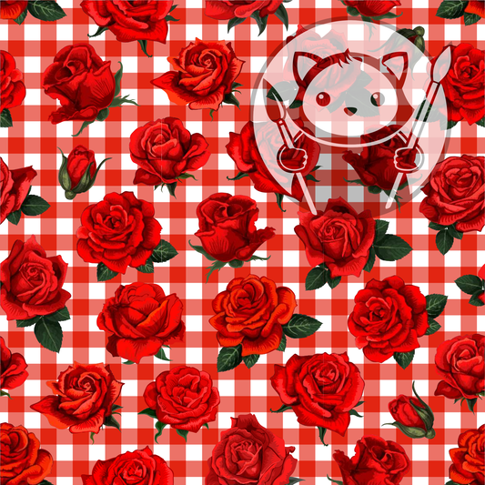 Next Level Sheet - Printed Acrylic and Plywood - Roses and Plaid Pattern