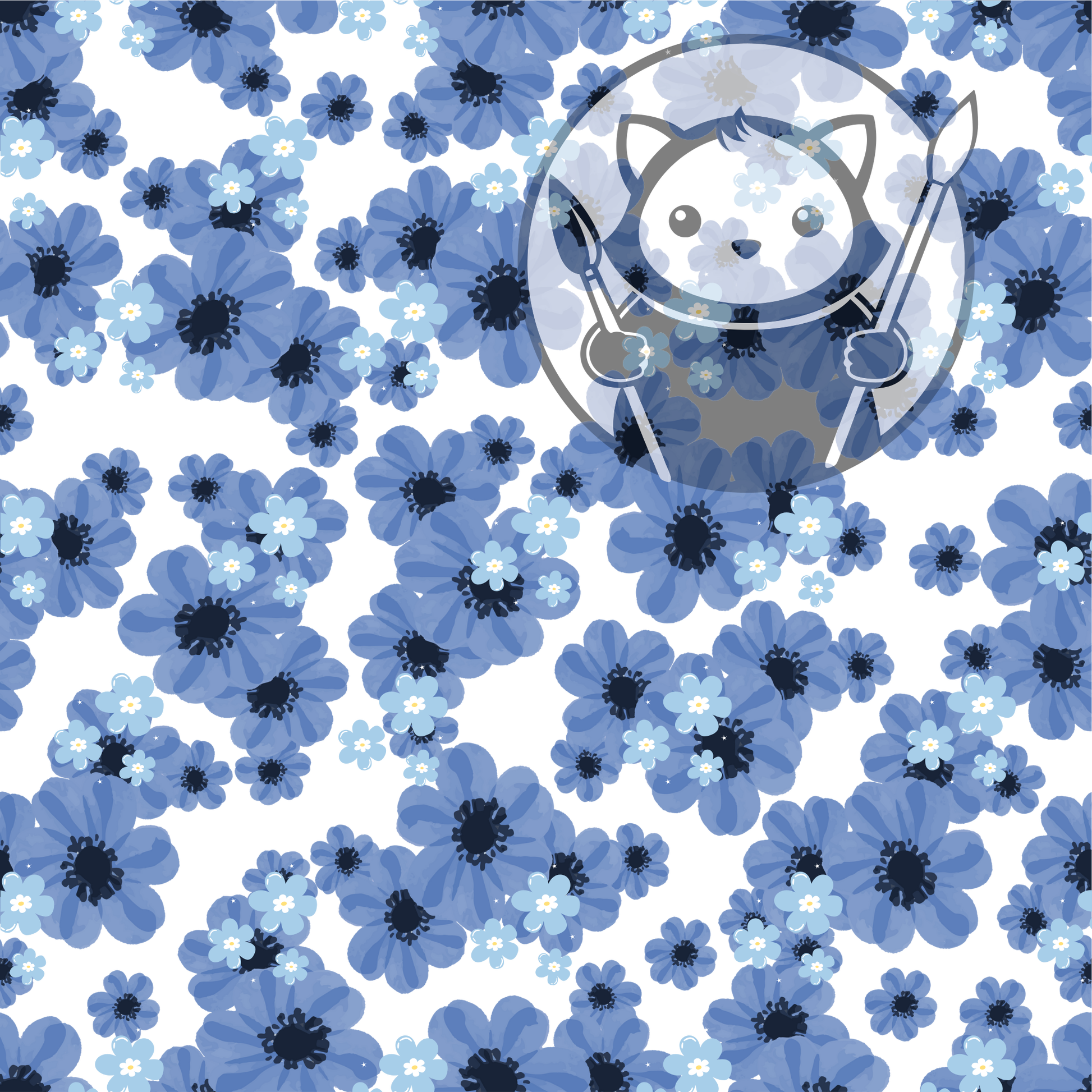 Next Level Sheet - Printed Acrylic and Plywood - Simple Blue Flowers Pattern