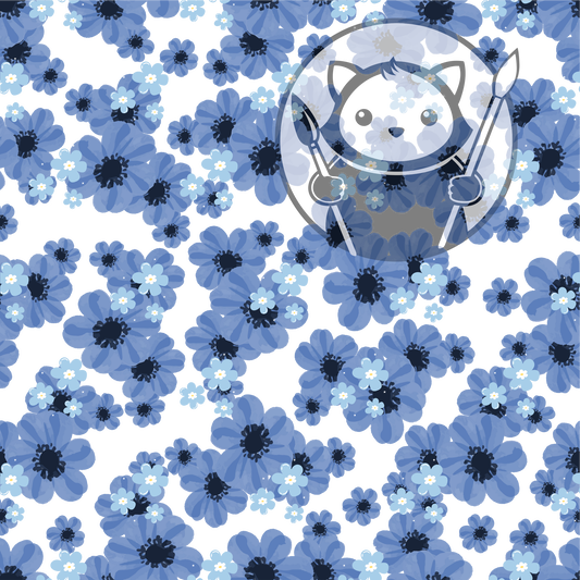 Next Level Sheet - Printed Acrylic and Plywood - Simple Blue Flowers Pattern