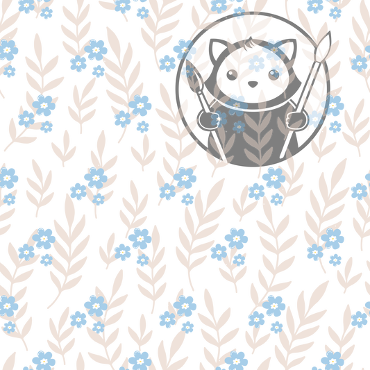 Next Level Sheet - Printed Acrylic and Plywood - Blue Flowers and stalks Pattern