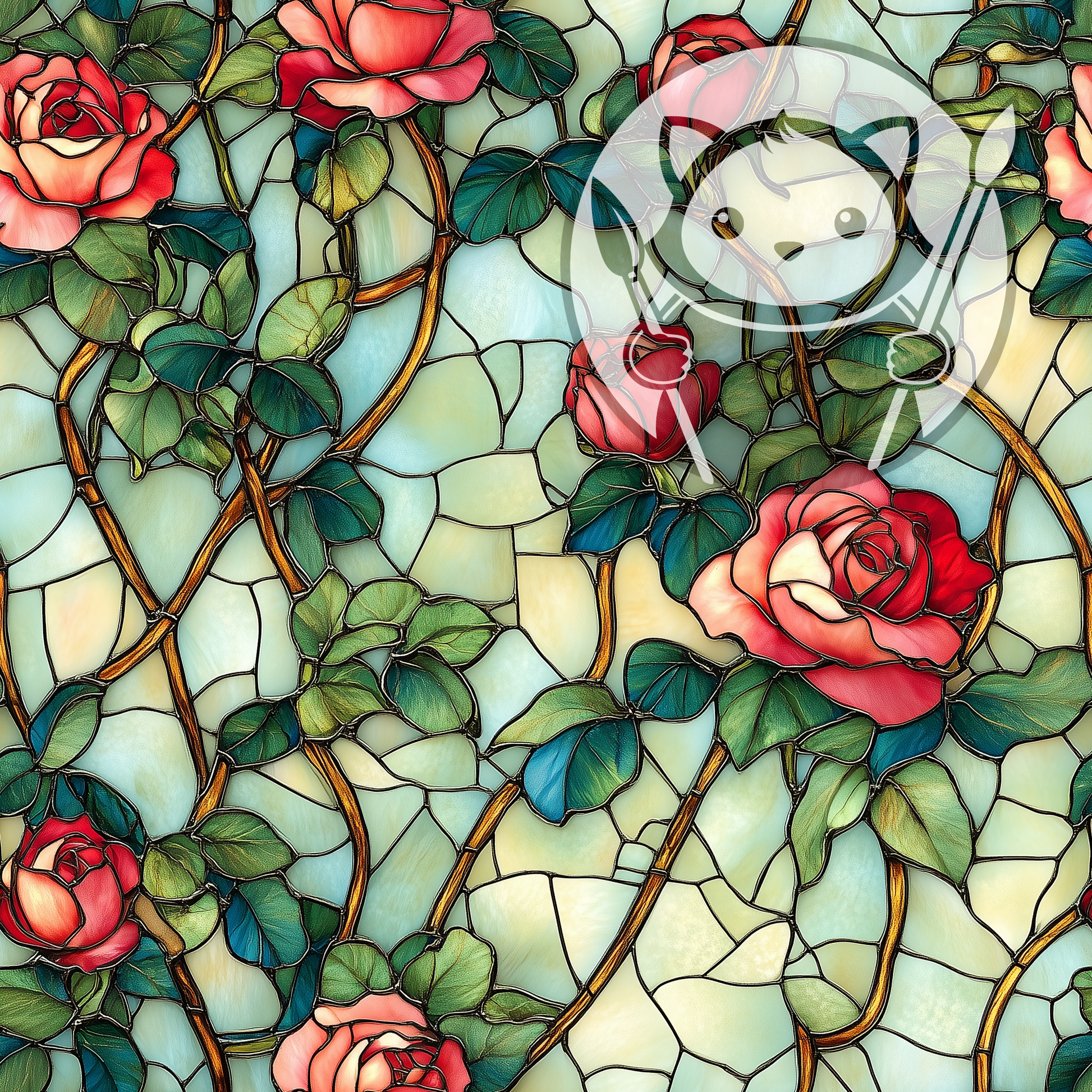 Next Level Sheet - Printed Acrylic and Plywood - Stained Glass Imitation - Roses Pattern
