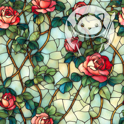 Next Level Sheet - Printed Acrylic and Plywood - Stained Glass Imitation - Roses Pattern